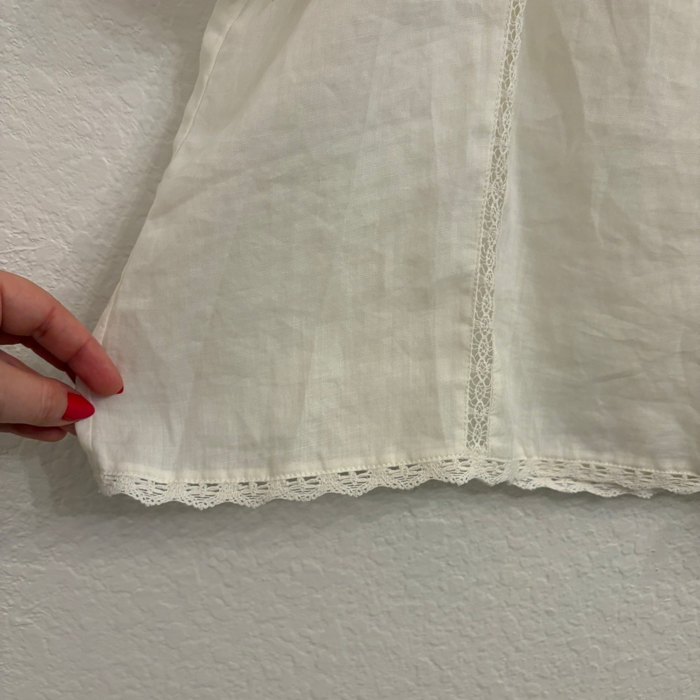 DOEN Ginger Top M Salt Lace Trim Pintuck Blouse Ramie Boho Cottagecore Prairie - Picture 6 of 13